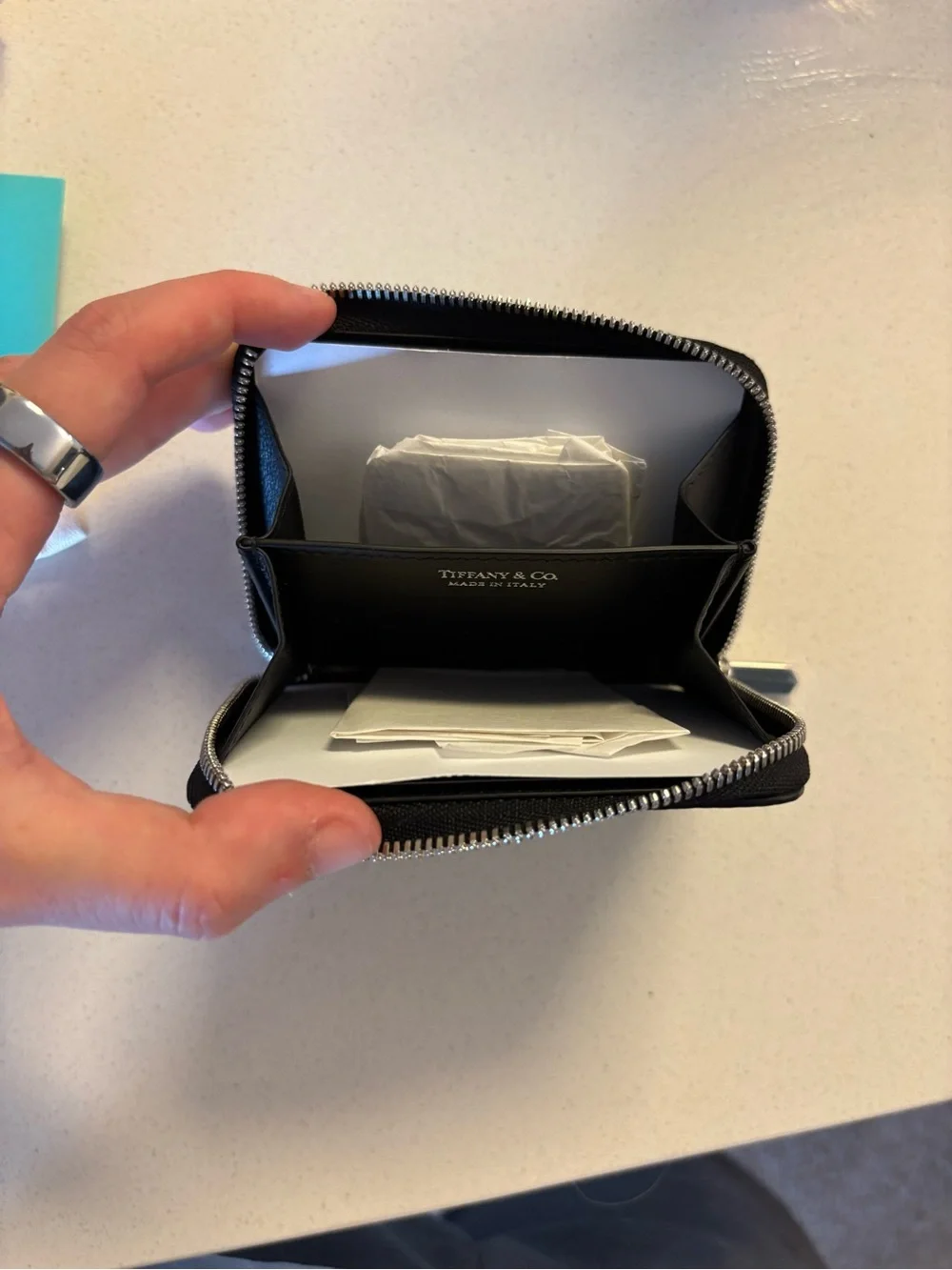Tiffany & Co. Black Pebbled Leather Zip Wallet